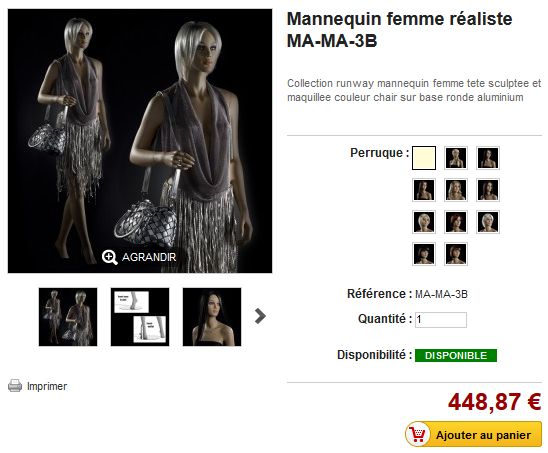 Fiche produit mannequin vitrine et perruque