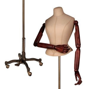 Buste femme couleur naturel avec bras bois acajou sur base bronze antique