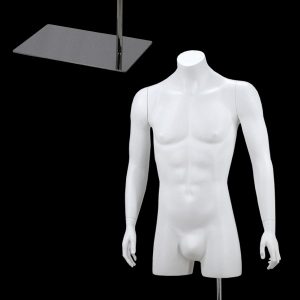 Buste homme blanc avec bras et base chromee rectangulaire incluse