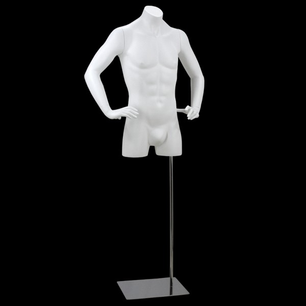 Buste homme blanc avec bras et base chromee rectangulaire incluse