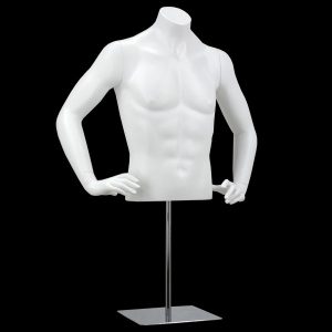 Buste homme blanc avec bras et base chromee rectangulaire incluse